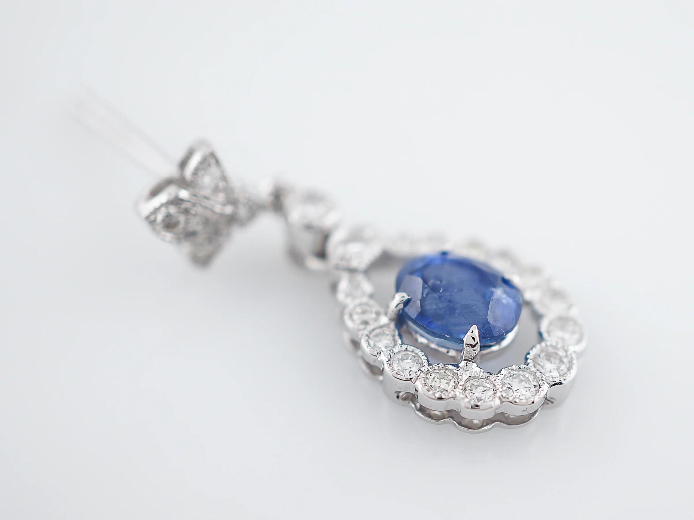 Earrings Modern 1.61 Oval Cut Sapphires & .61 Round Brilliant Cut Diamonds in 18k White Gold - Image 4