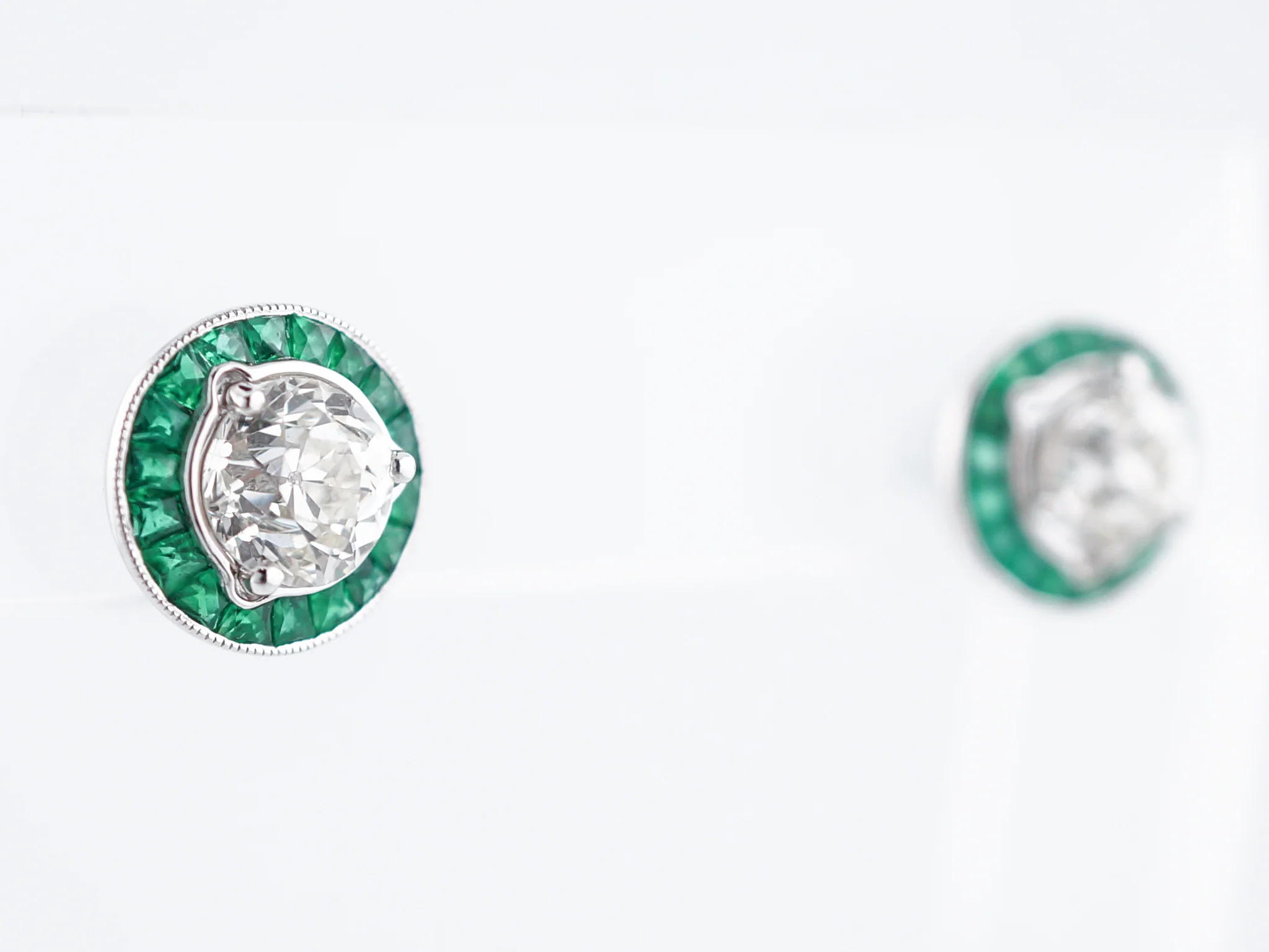 **RTV 1/10/19**Earrings Modern 1.83 Old Mine Cut Diamonds & .77 French Cut Emeralds in Platinum - Image 2