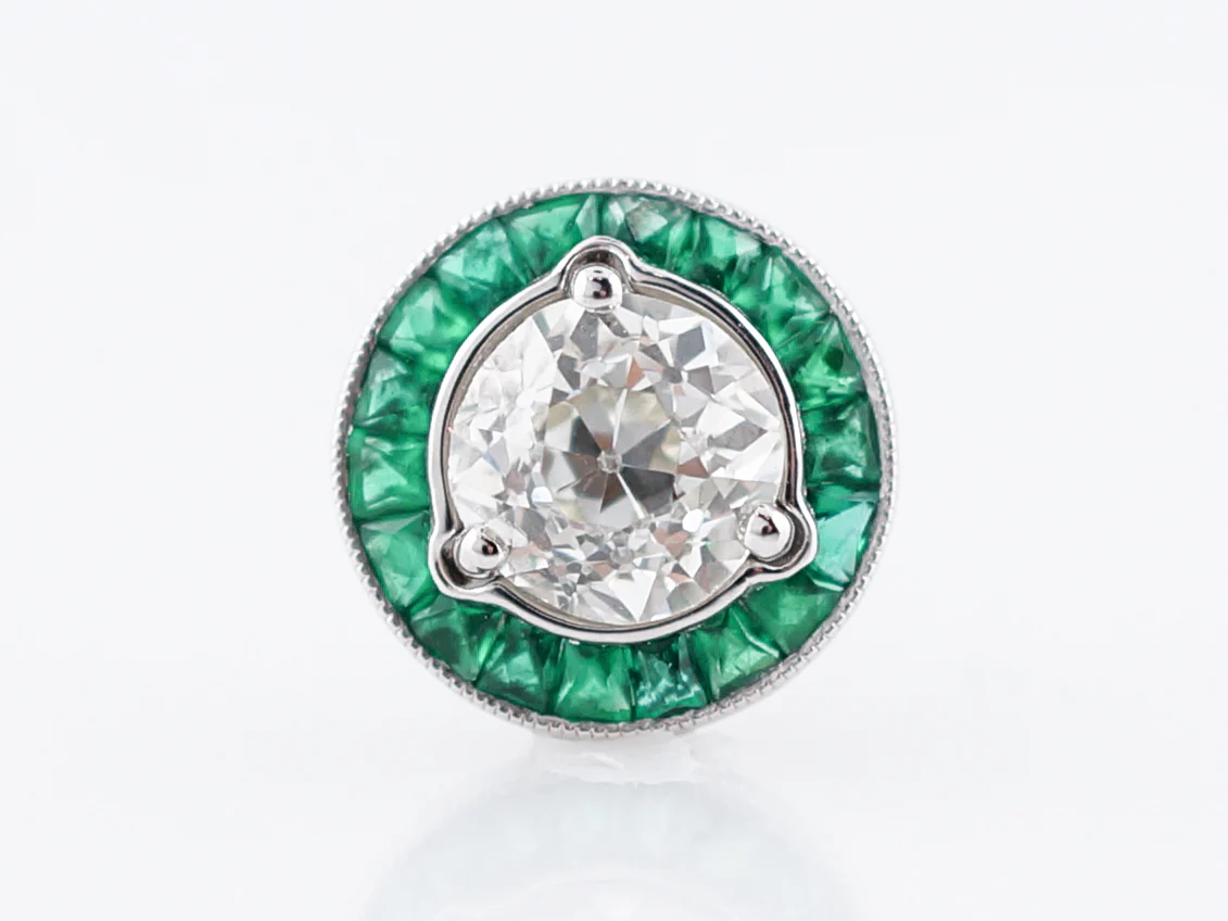 **RTV 1/10/19**Earrings Modern 1.83 Old Mine Cut Diamonds & .77 French Cut Emeralds in Platinum - Image 3