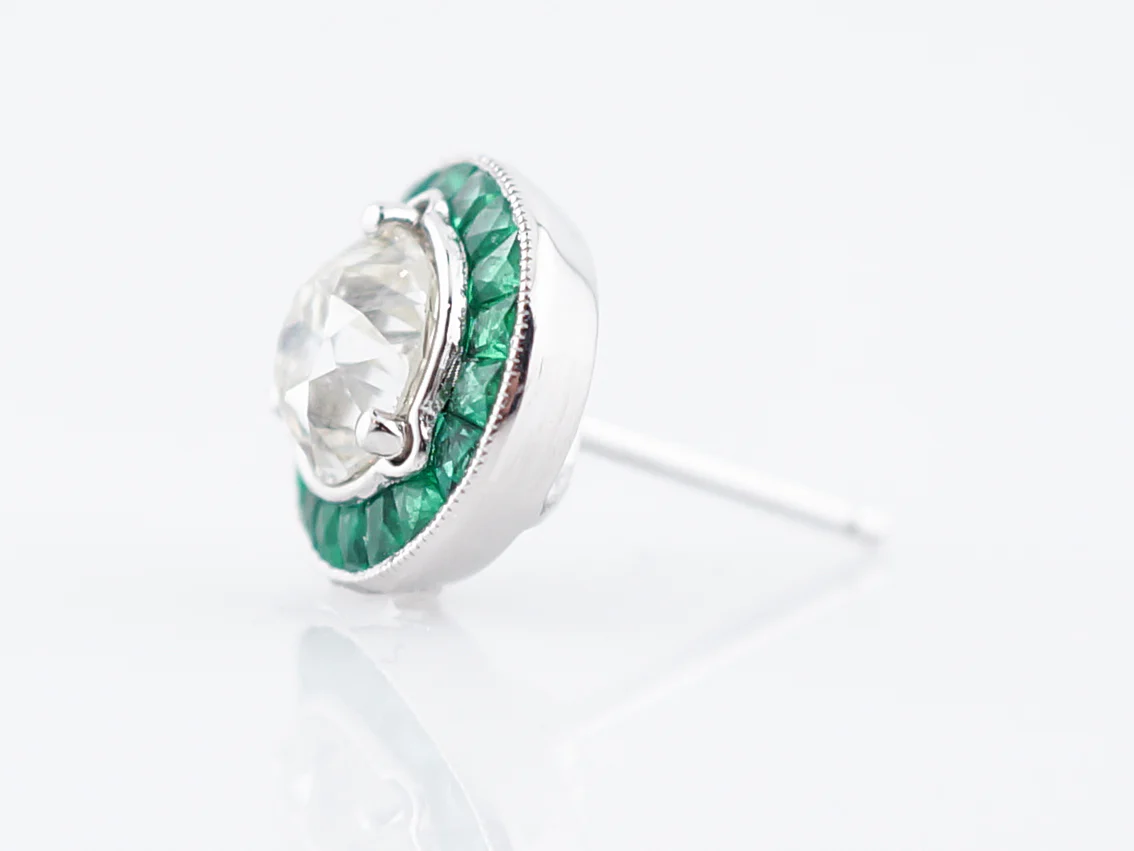 **RTV 1/10/19**Earrings Modern 1.83 Old Mine Cut Diamonds & .77 French Cut Emeralds in Platinum - Image 4