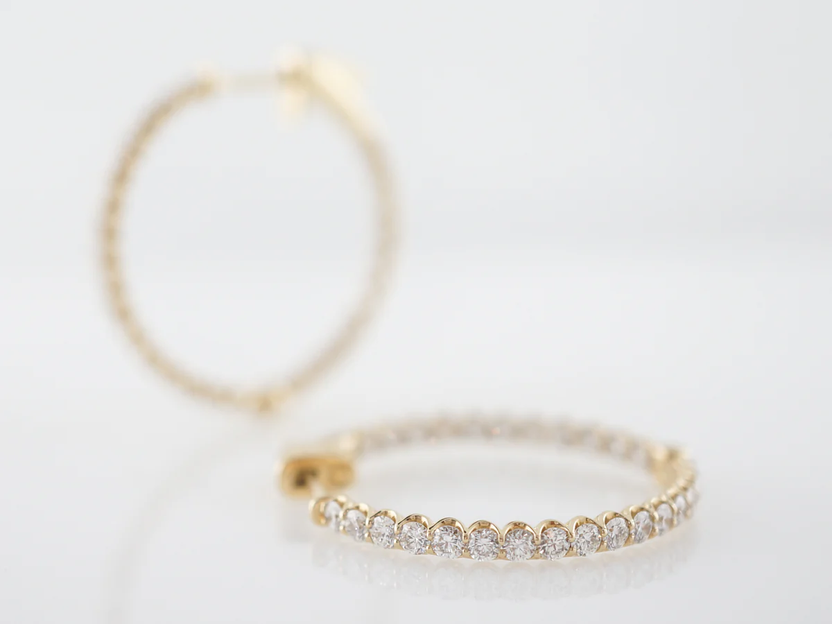 Earrings Modern 1.90 Round Brilliant Cut Diamonds in 14K Yellow Gold - Image 2