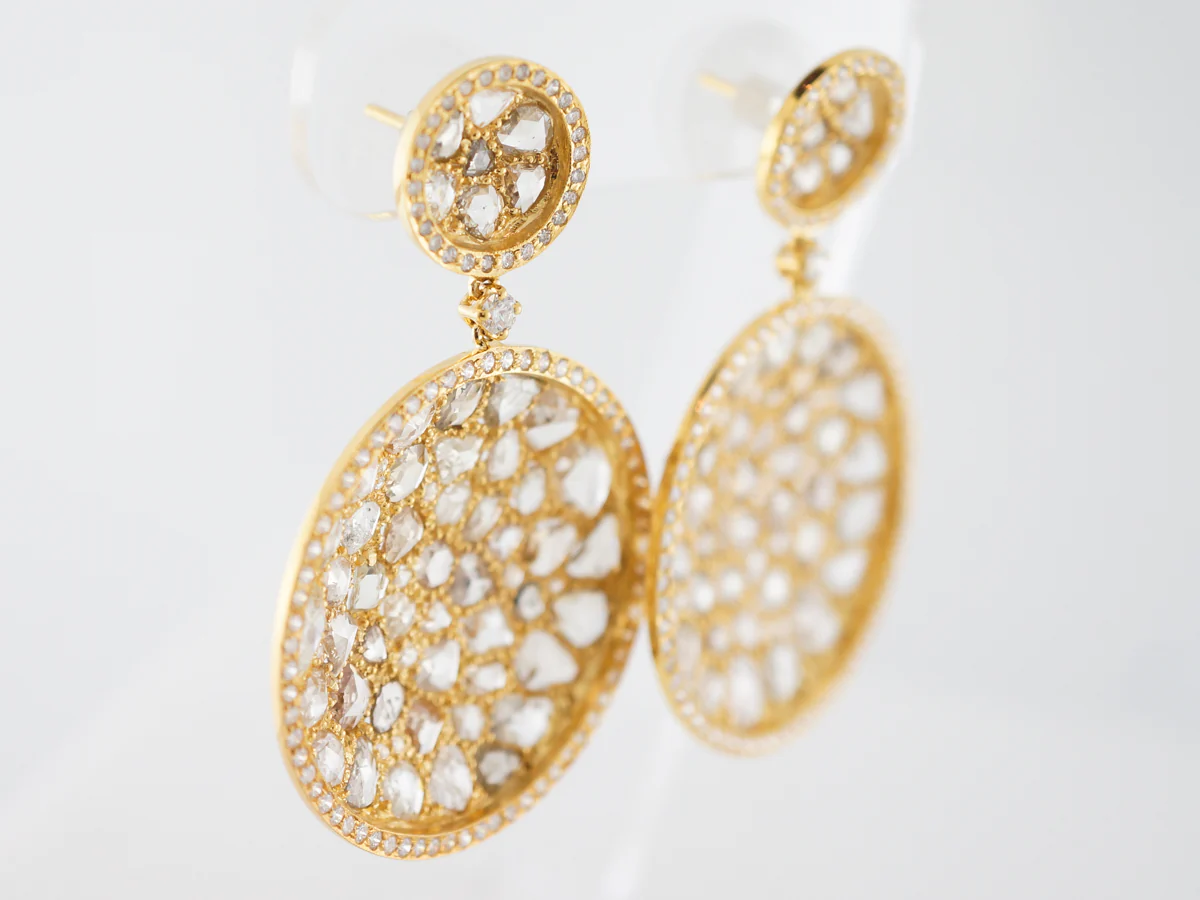 ***RTV***Earrings Modern 19.46 Rose Cut Diamonds in 18K Yellow Gold - Image 3