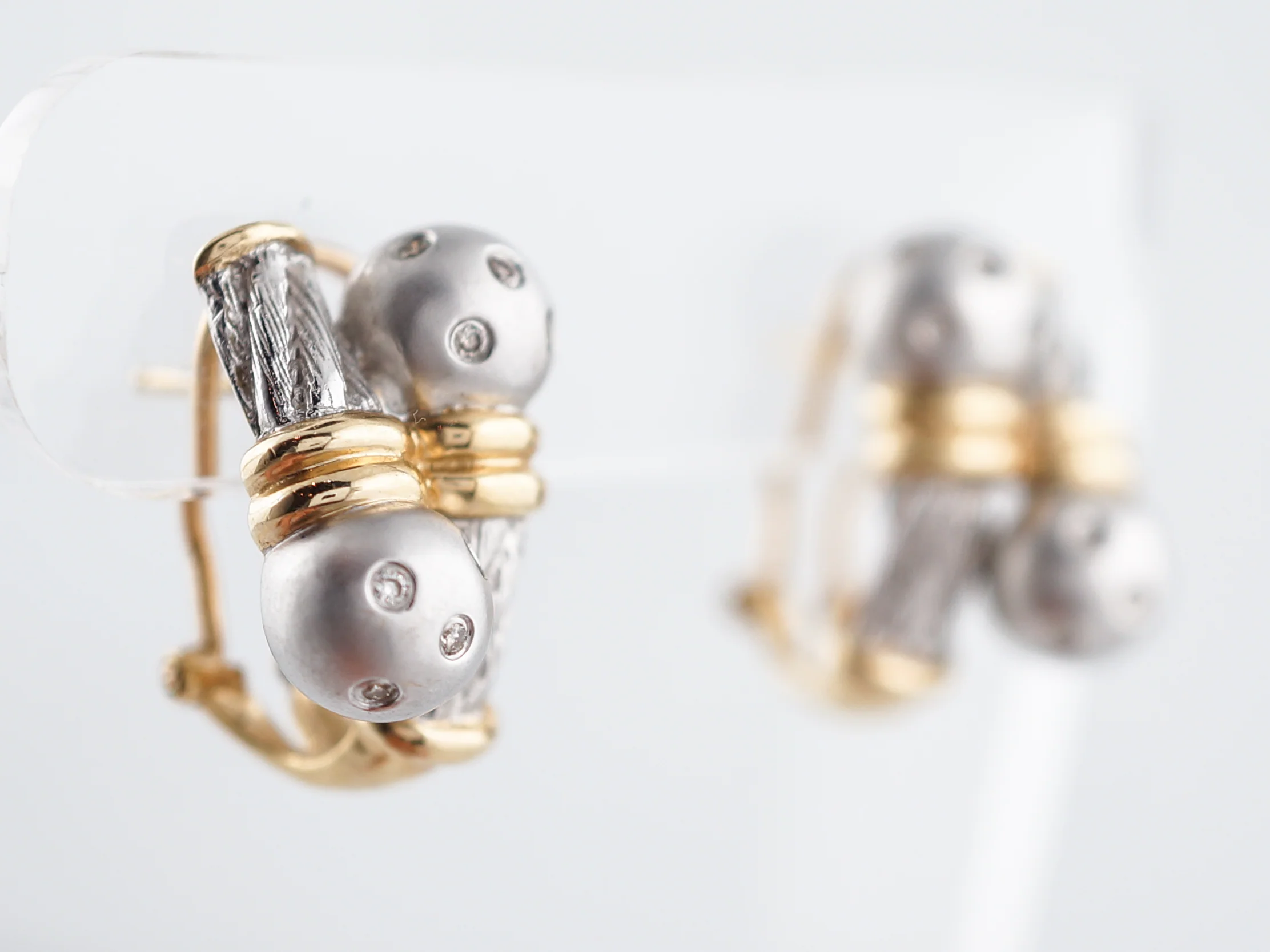 Earrings Modern .20 Round Brilliant Cut Diamonds in 14k White & Yellow Gold - Image 2