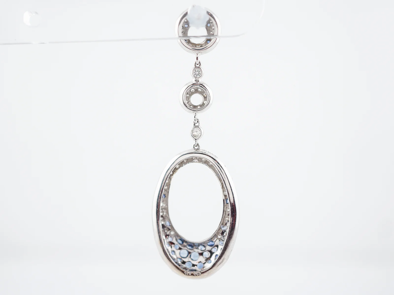 Earrings-Modern 3.00 Round Brilliant Cut Diamonds & 1.64 Round Cut Sapphire in 18k White Gold - Image 3