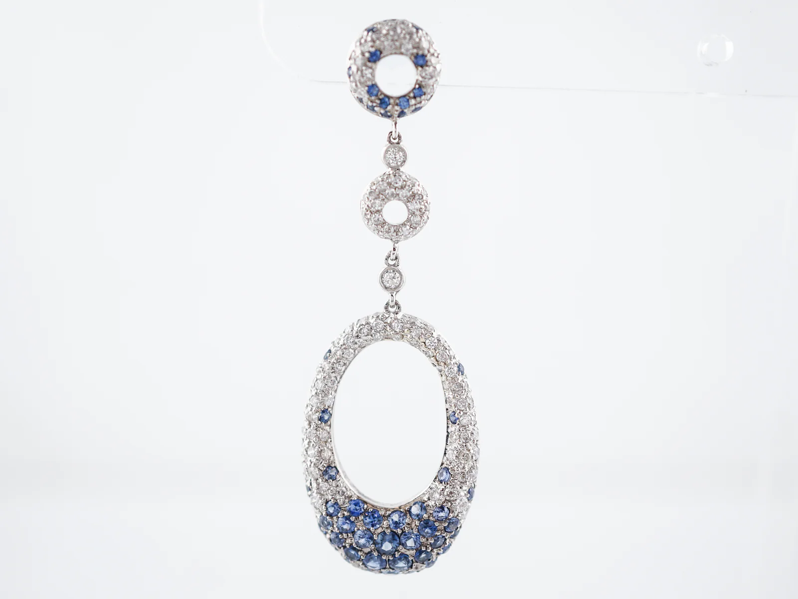 Earrings-Modern 3.00 Round Brilliant Cut Diamonds & 1.64 Round Cut Sapphire in 18k White Gold - Image 4