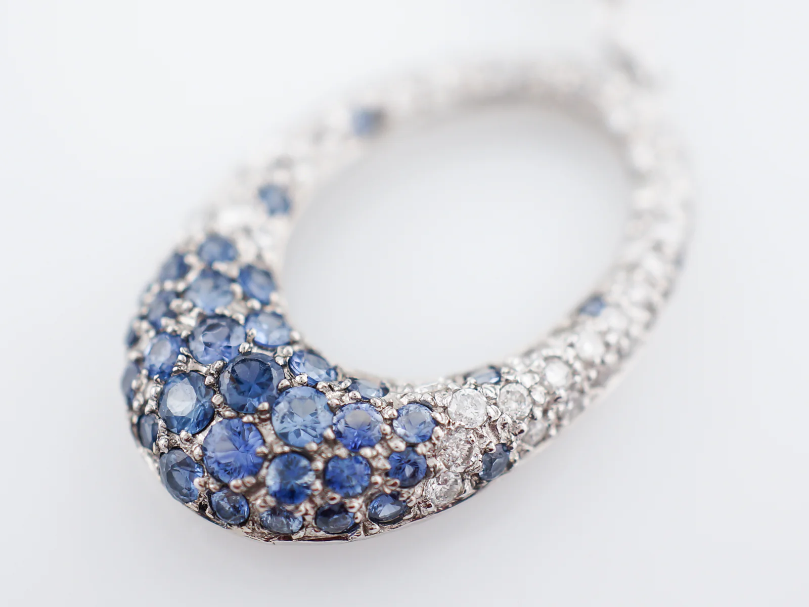 Earrings-Modern 3.00 Round Brilliant Cut Diamonds & 1.64 Round Cut Sapphire in 18k White Gold - Image 5