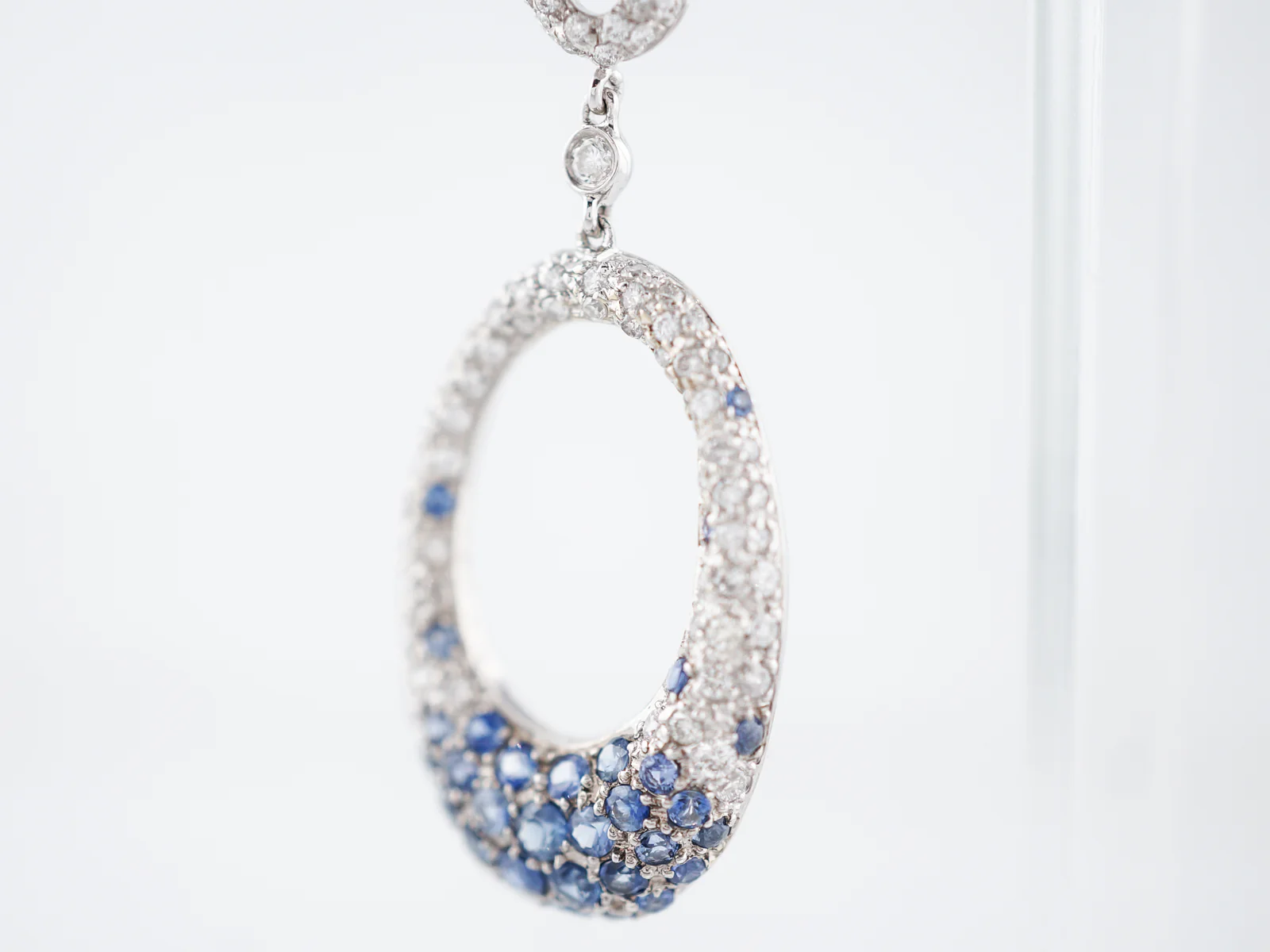 Earrings-Modern 3.00 Round Brilliant Cut Diamonds & 1.64 Round Cut Sapphire in 18k White Gold - Image 6