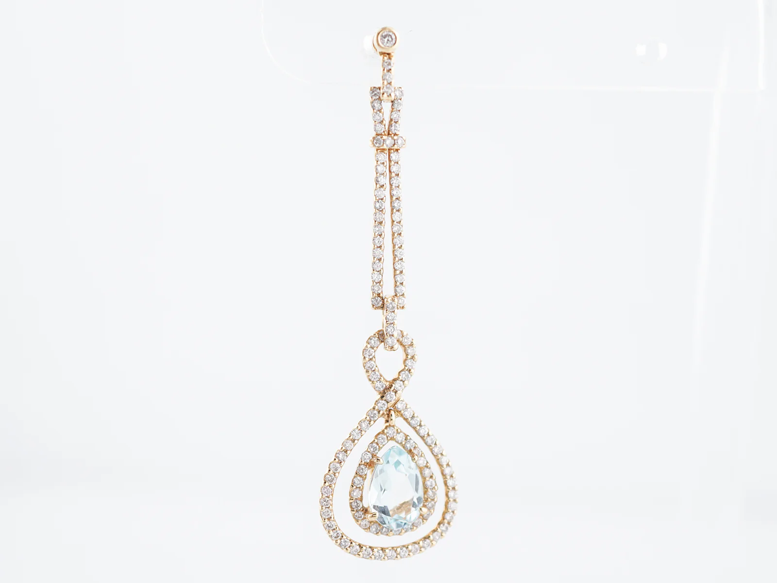 Earrings Modern 3.02 Pear Cut Aquamarine & Round Brilliant Cut Diamond in 18k Yellow Gold - Image 5