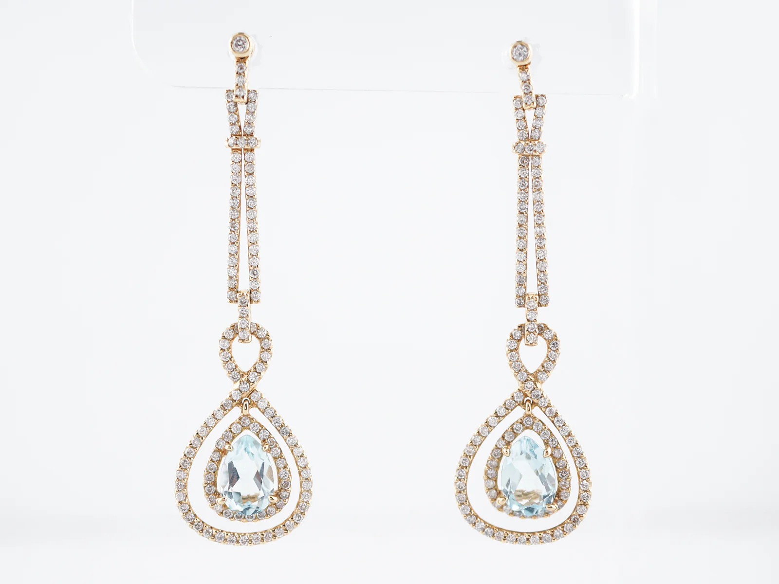 Earrings Modern 3.02 Pear Cut Aquamarine & Round Brilliant Cut Diamond in 18k Yellow Gold