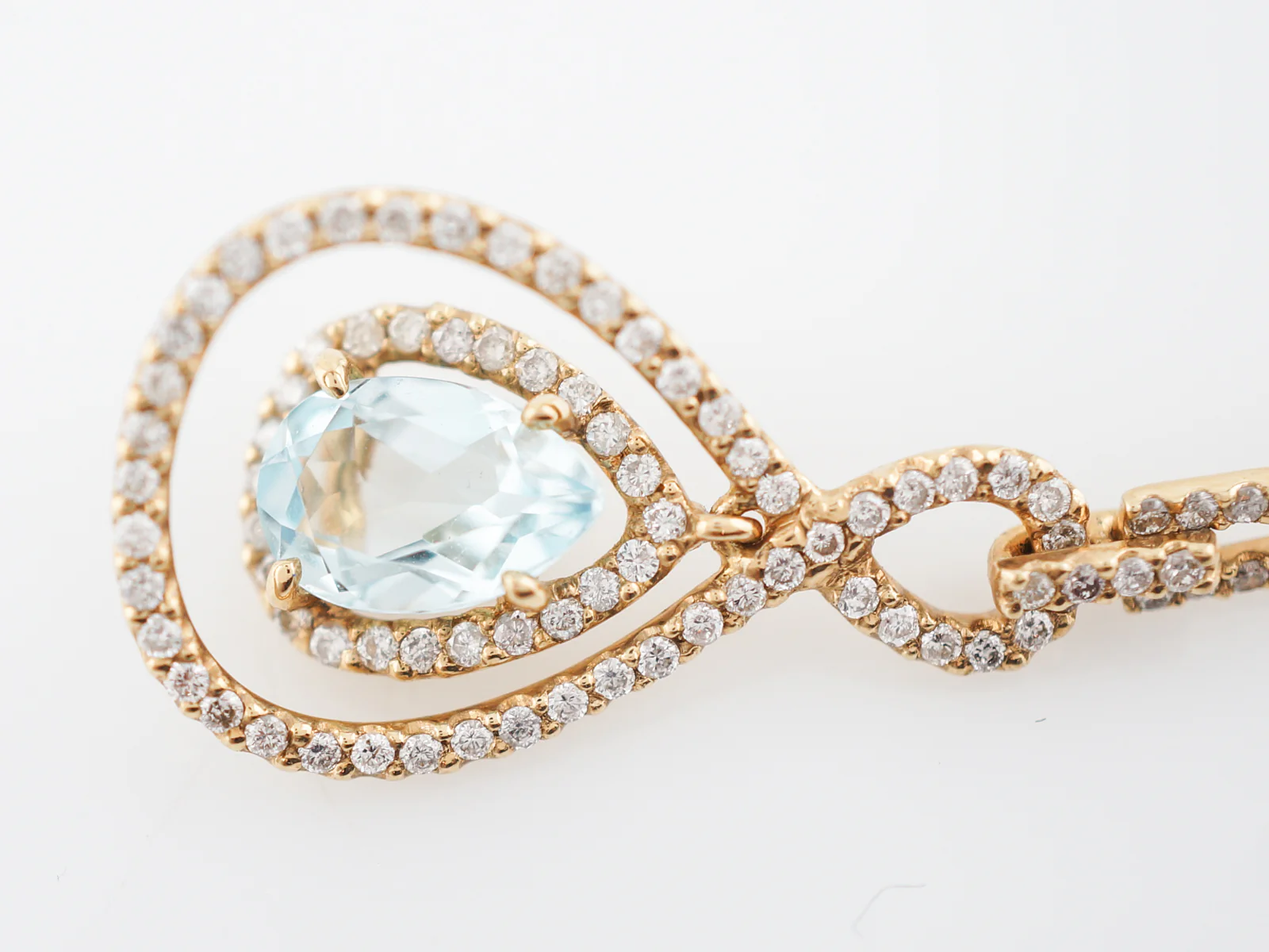 Earrings Modern 3.02 Pear Cut Aquamarine & Round Brilliant Cut Diamond in 18k Yellow Gold - Image 5