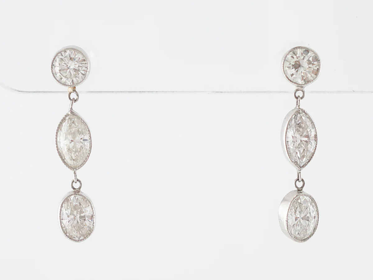 3 Carat Dangle Earrings w/ Marquis, Round & Oval Diamonds in Platinum