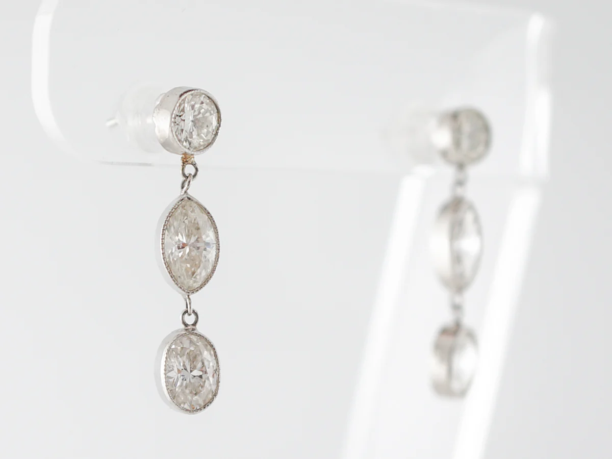 3 Carat Dangle Earrings w/ Marquis, Round & Oval Diamonds in Platinum - Image 2