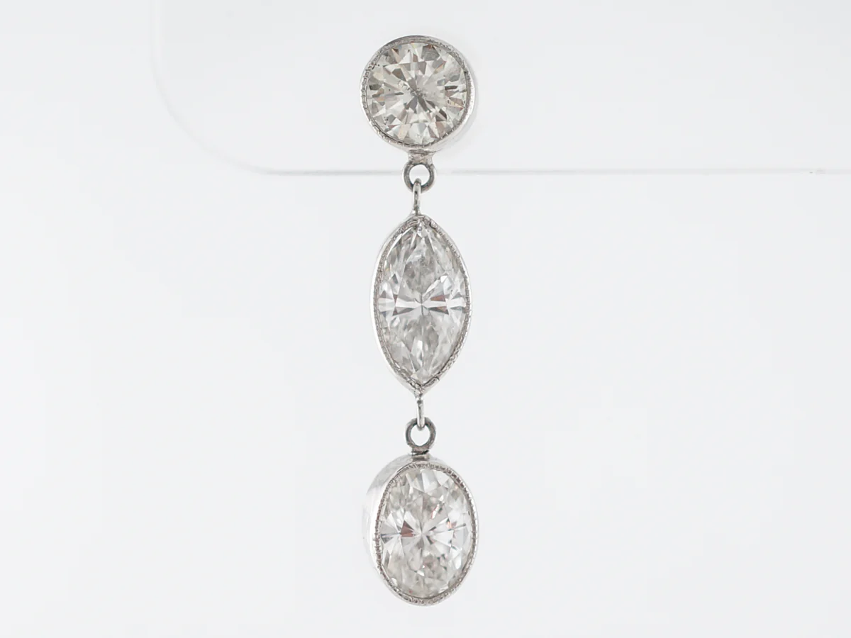 3 Carat Dangle Earrings w/ Marquis, Round & Oval Diamonds in Platinum - Image 3