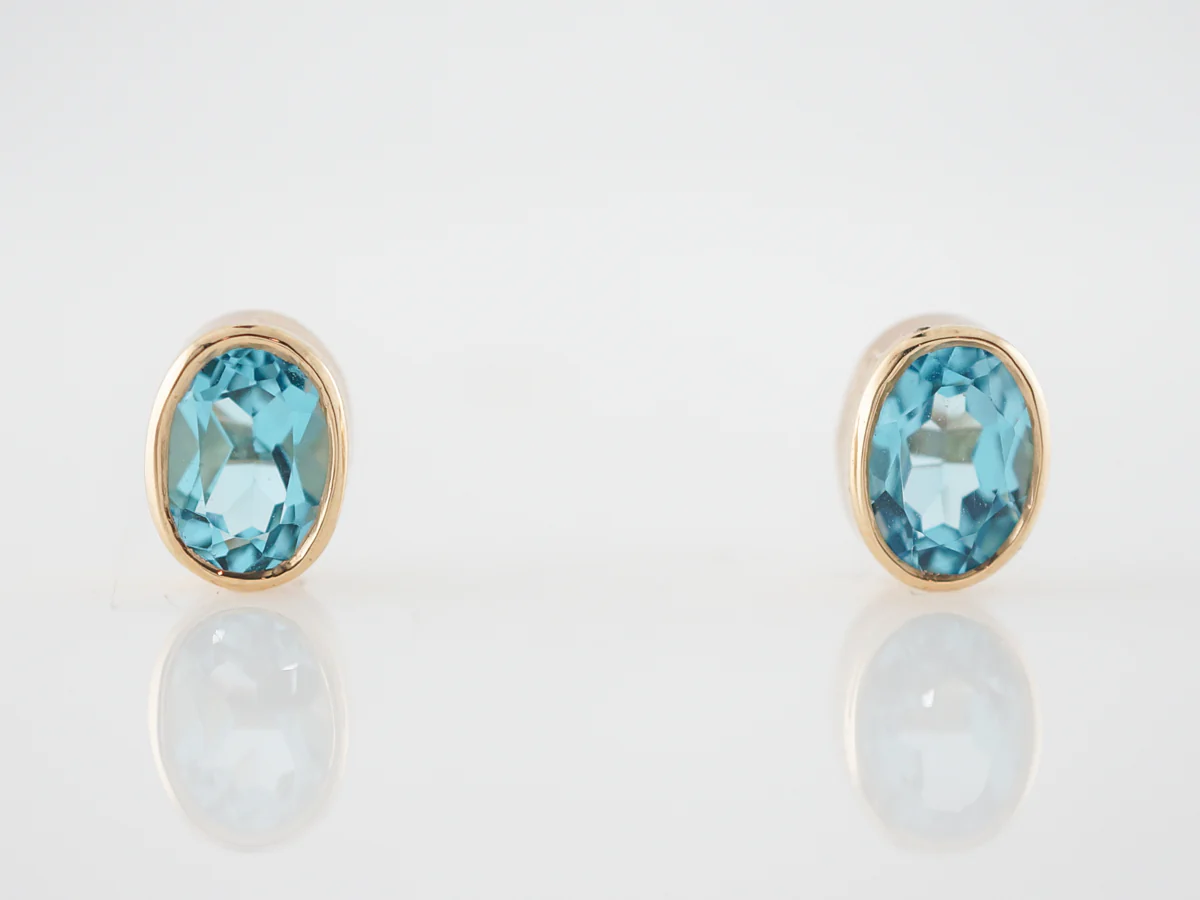 Earrings Modern 3.20 Oval Cut Blue Topaz in 14k Yellow Gold