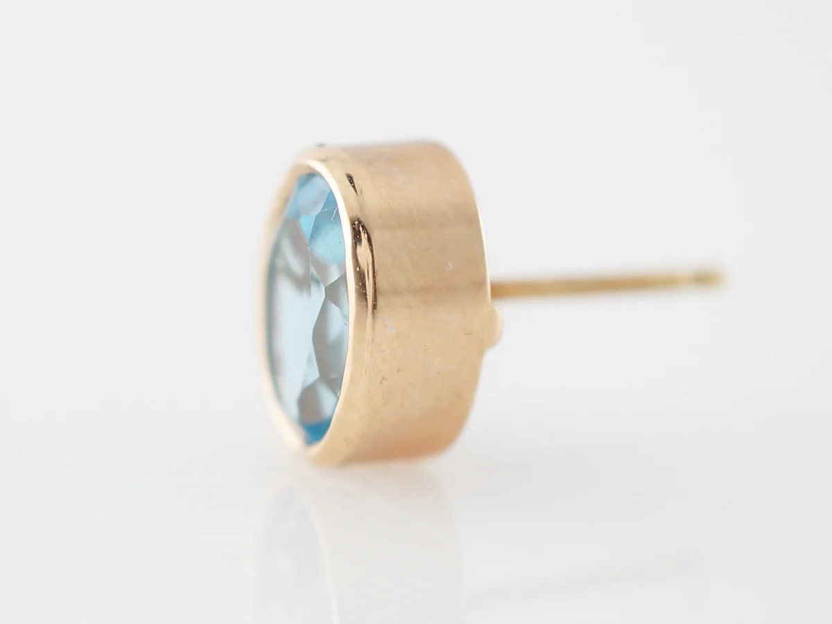 Earrings Modern 3.20 Oval Cut Blue Topaz in 14k Yellow Gold - Image 4