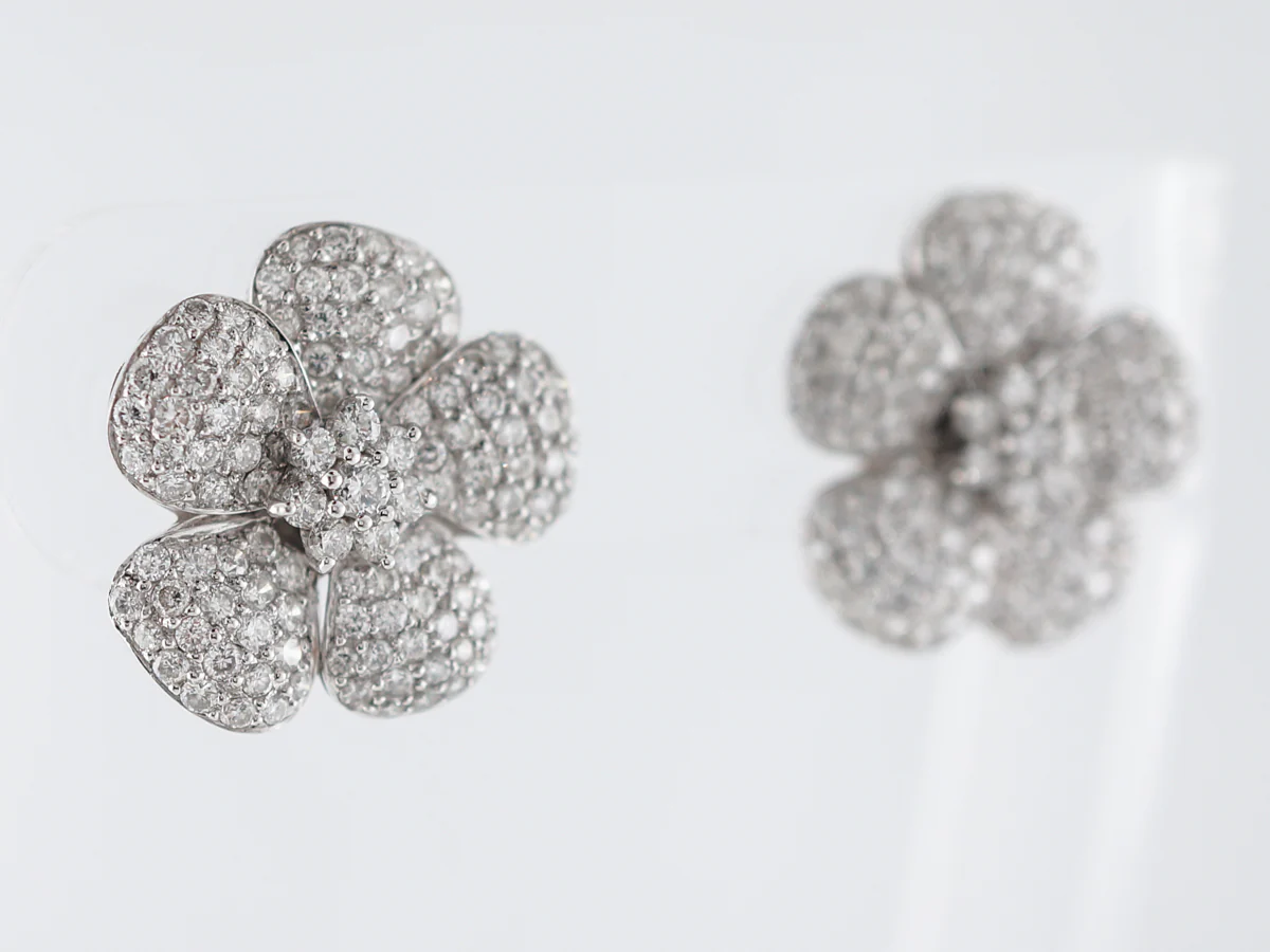 Earrings Modern 3.95 Round Brilliant Cut Diamonds in 14K White Gold - Image 2