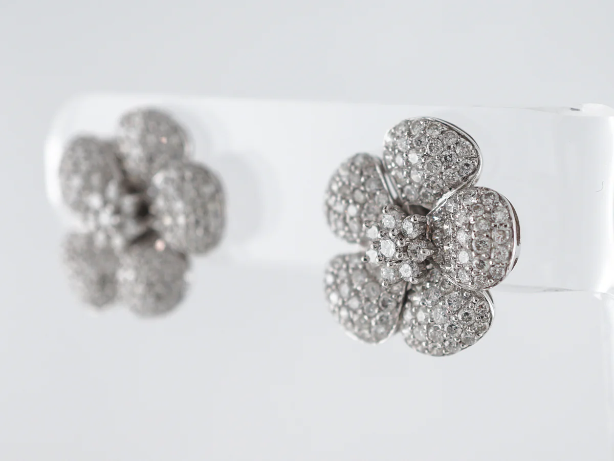 Earrings Modern 3.95 Round Brilliant Cut Diamonds in 14K White Gold - Image 3
