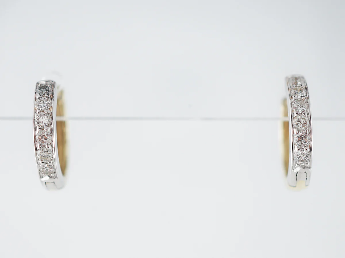 Earrings Modern .30 Round Brilliant Cut Diamonds in 14K White Gold & Yellow Gold - Image 2