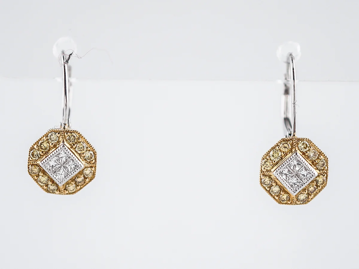 Earrings Modern .36 Diamonds in 18k Yellow &amp; White Gold - Image 2