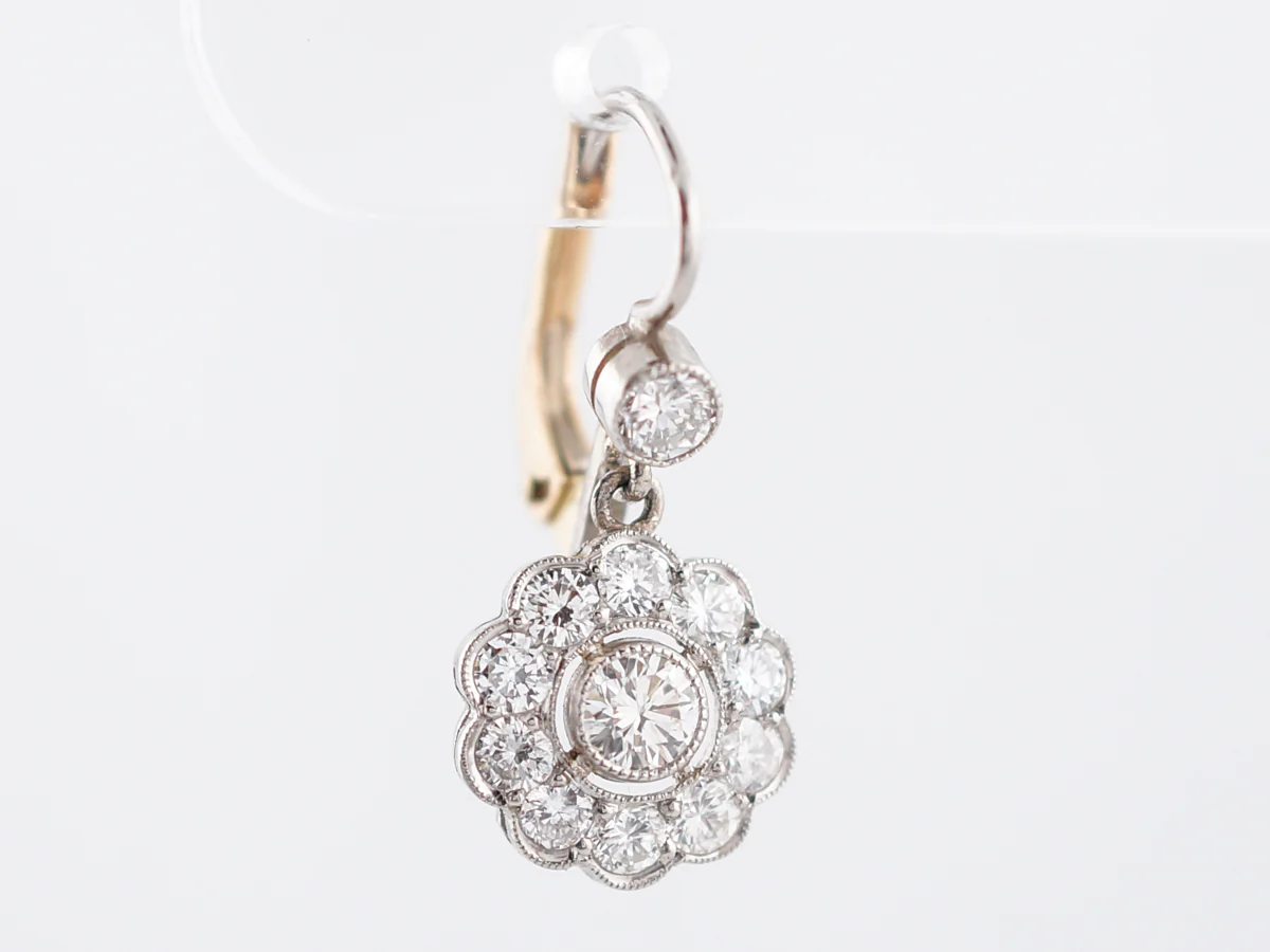 Earrings Modern .36 Round Brilliant Cut Diamonds in 18k Yellow Gold & Platinum - Image 3