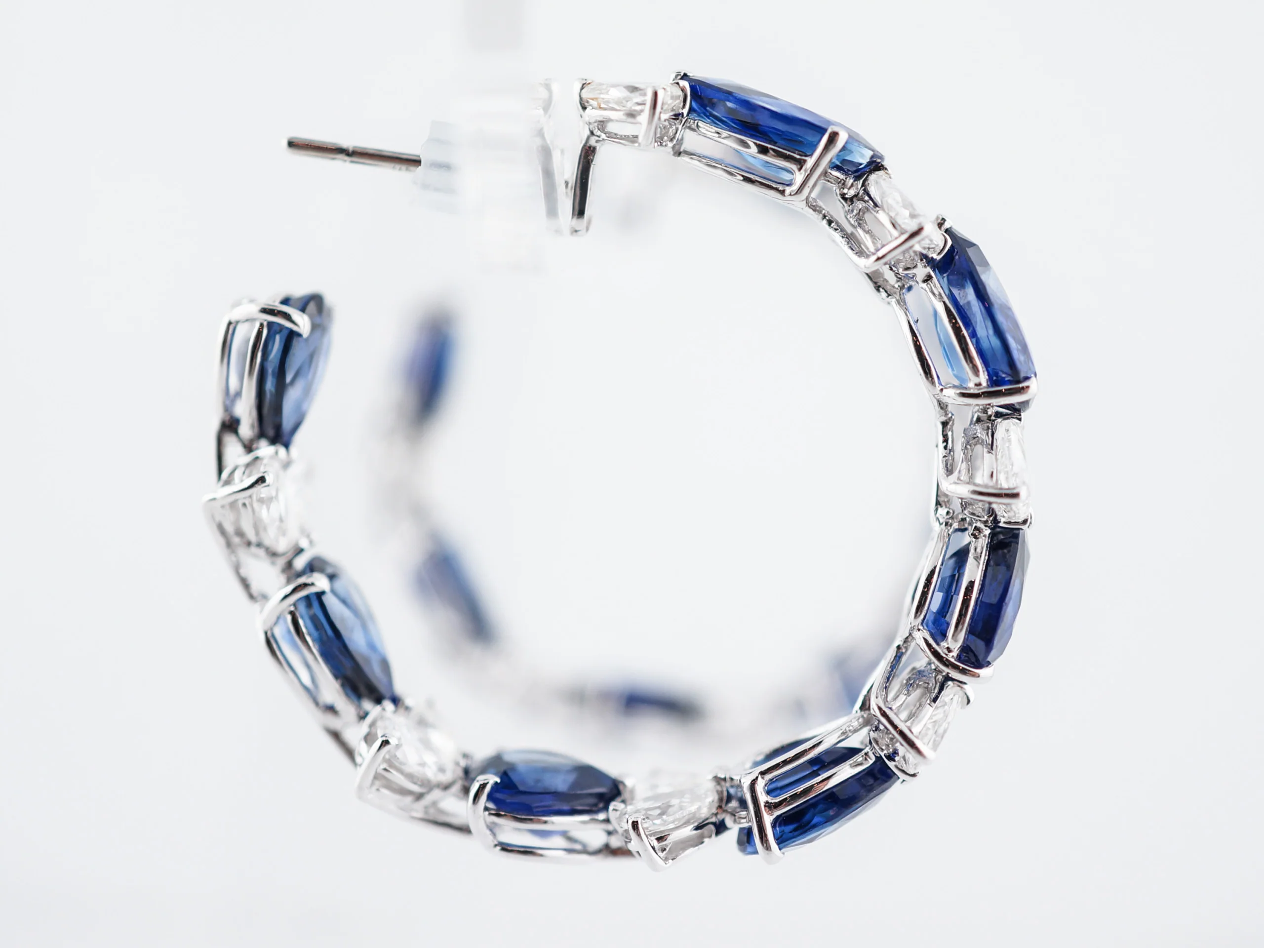 ***RTV***Earrings Modern 4.17 Pear Cut Diamonds & 17.48 Pear Cut Sapphires in 18K White Gold - Image 3