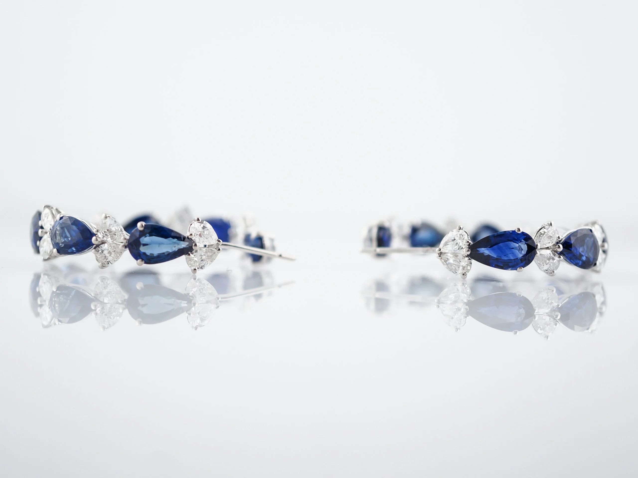 ***RTV***Earrings Modern 4.17 Pear Cut Diamonds & 17.48 Pear Cut Sapphires in 18K White Gold - Image 4