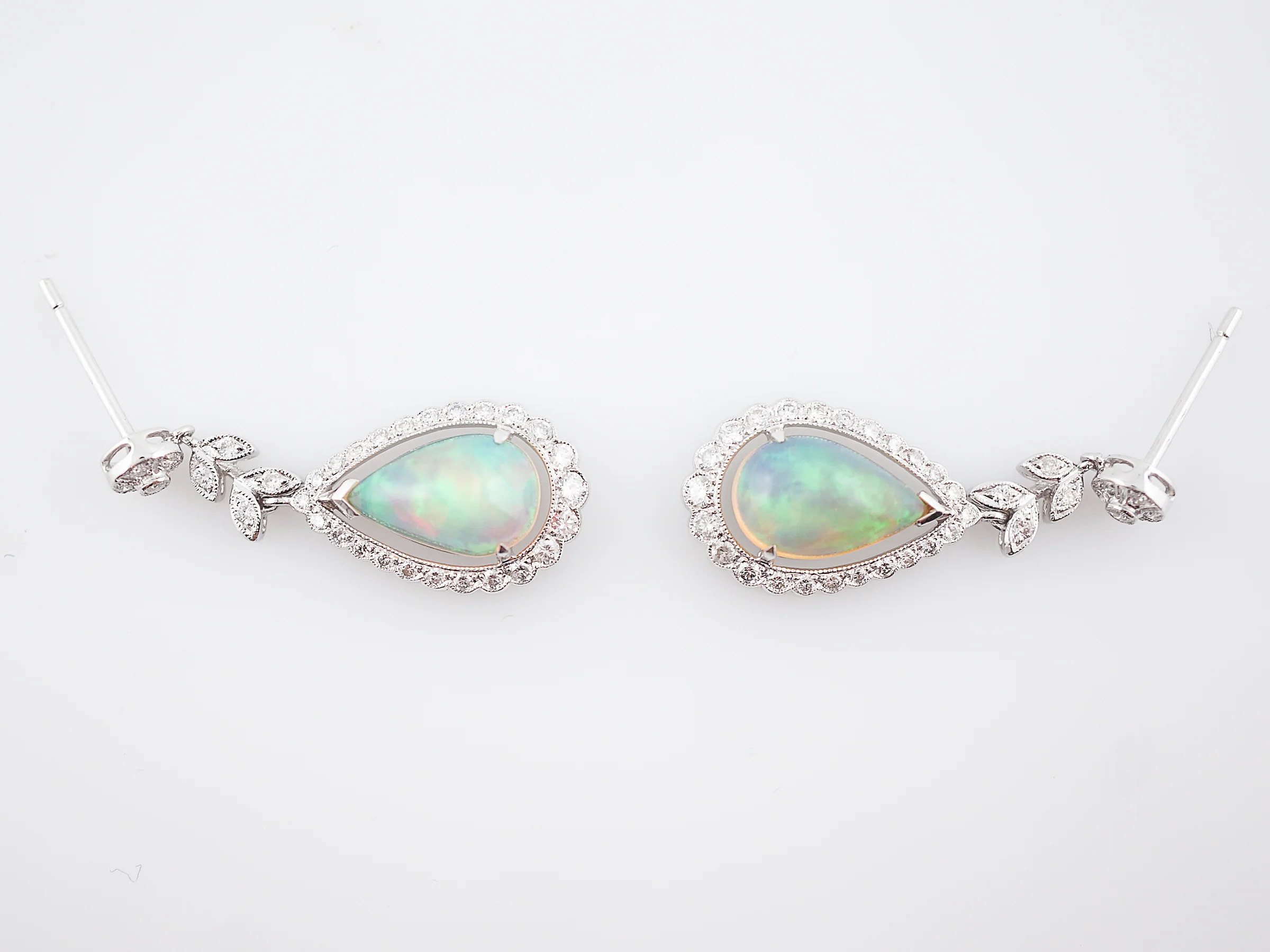 Earrings Modern 4.47 Cabochon Cut Opal & .94 Round Brilliant Cut Diamonds in 18k White Gold - Image 4