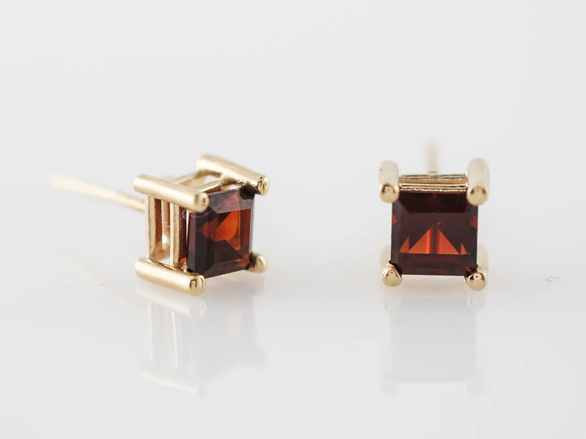 Earrings Modern .46 Square Cut Garnet in 14k Yellow Gold - Image 3