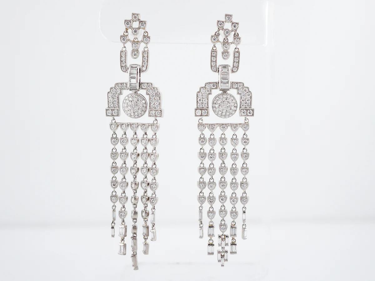 Earrings Modern 5.85 Round Brilliant & Straight Baguette Cut Diamonds in Platinum - Image 2