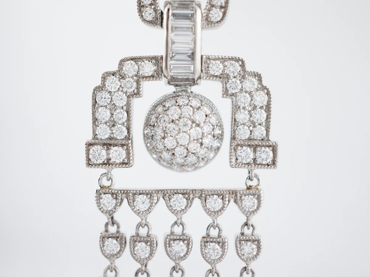 Earrings Modern 5.85 Round Brilliant & Straight Baguette Cut Diamonds in Platinum - Image 4