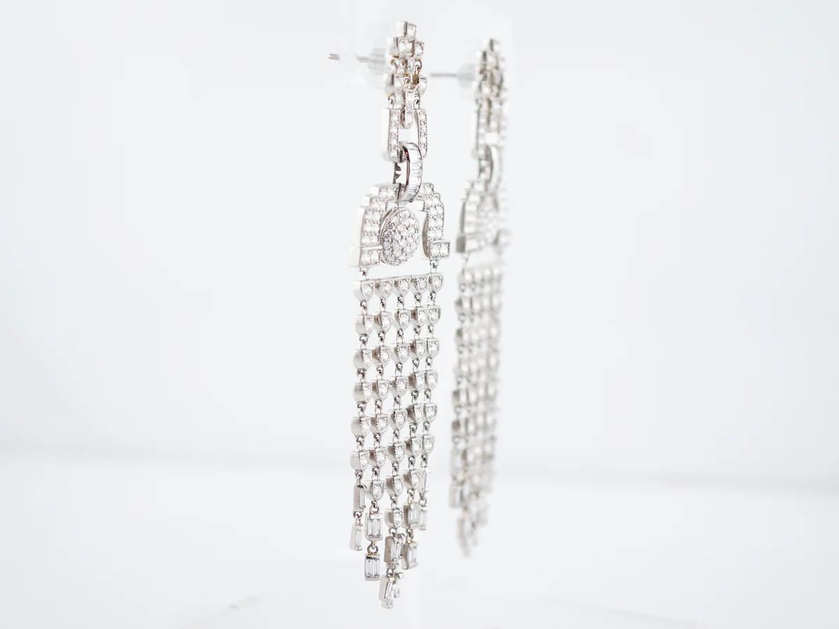 Earrings Modern 5.85 Round Brilliant & Straight Baguette Cut Diamonds in Platinum - Image 2