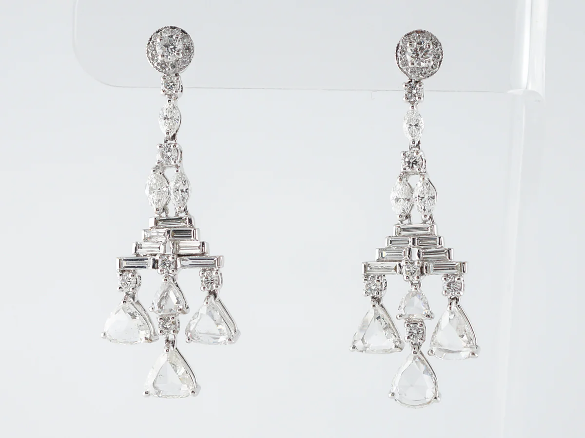 **RTV 1/17/19**Earrings Modern 5.86 Rose Cut, Baguette Cut, Marquise Cut, Single Cut & Round Brilliant Cut Diamonds in 18K White Gold