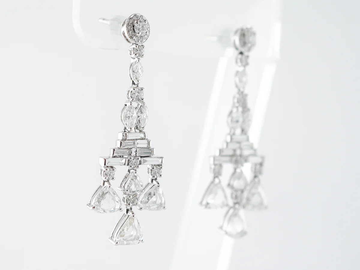 **RTV 1/17/19**Earrings Modern 5.86 Rose Cut, Baguette Cut, Marquise Cut, Single Cut & Round Brilliant Cut Diamonds in 18K White Gold - Image 2