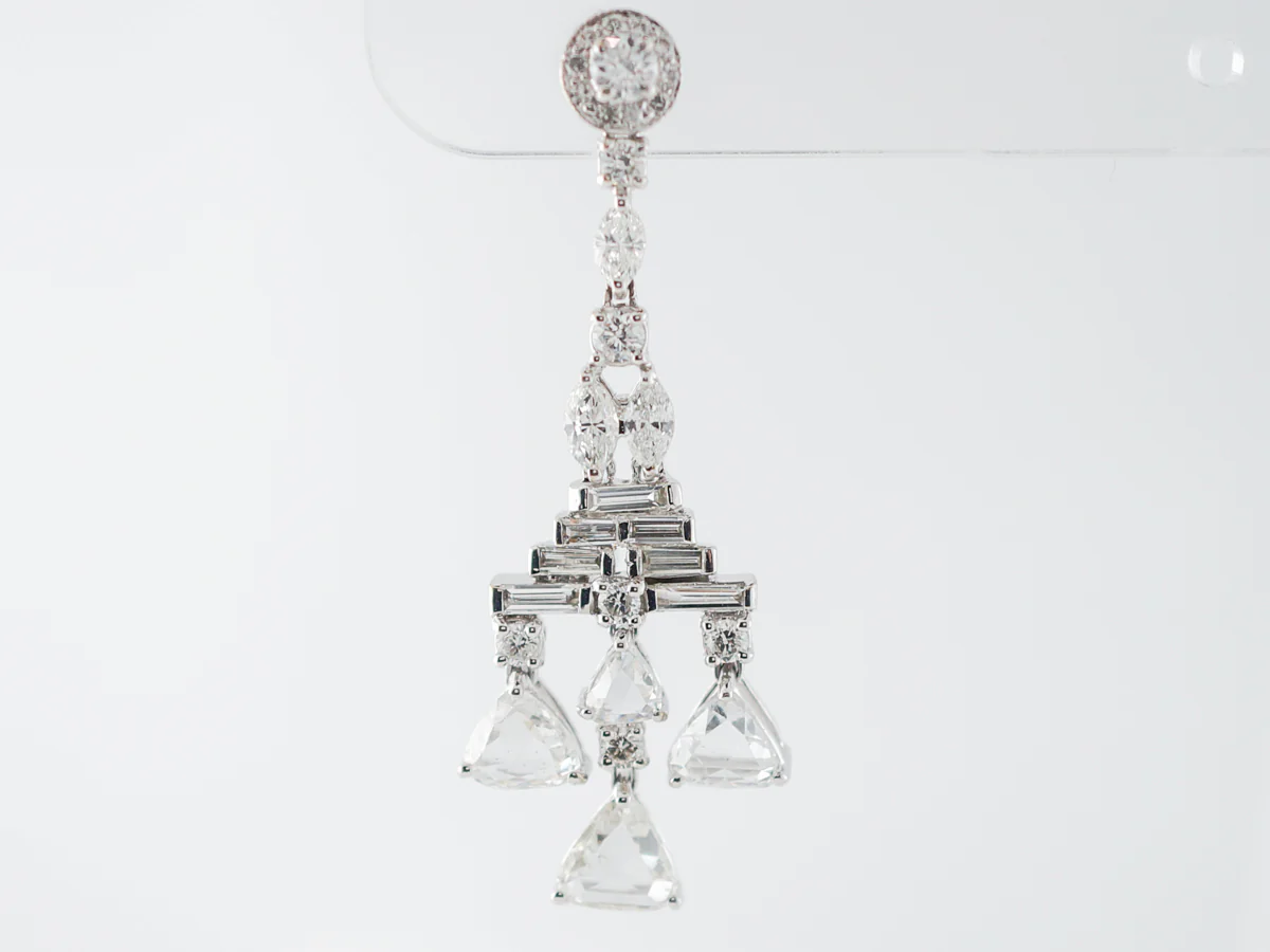 **RTV 1/17/19**Earrings Modern 5.86 Rose Cut, Baguette Cut, Marquise Cut, Single Cut & Round Brilliant Cut Diamonds in 18K White Gold - Image 3