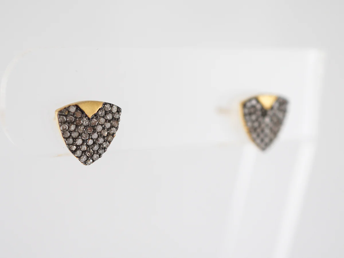 Earrings Modern .63 Round Brilliant Cut Diamonds in Sterling Silver & 14k Yellow Gold - Image 2