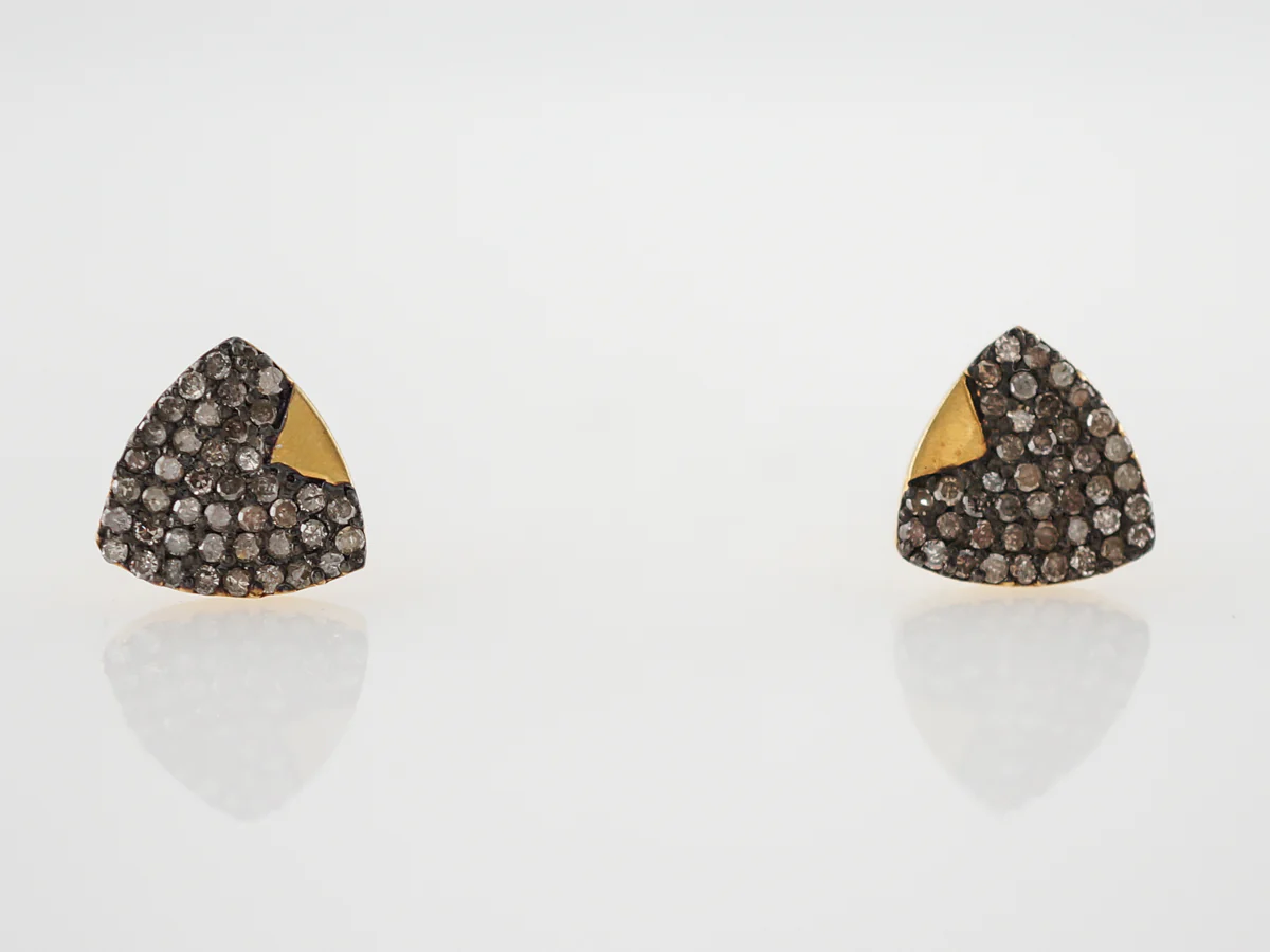 Earrings Modern .63 Round Brilliant Cut Diamonds in Sterling Silver & 14k Yellow Gold - Image 3