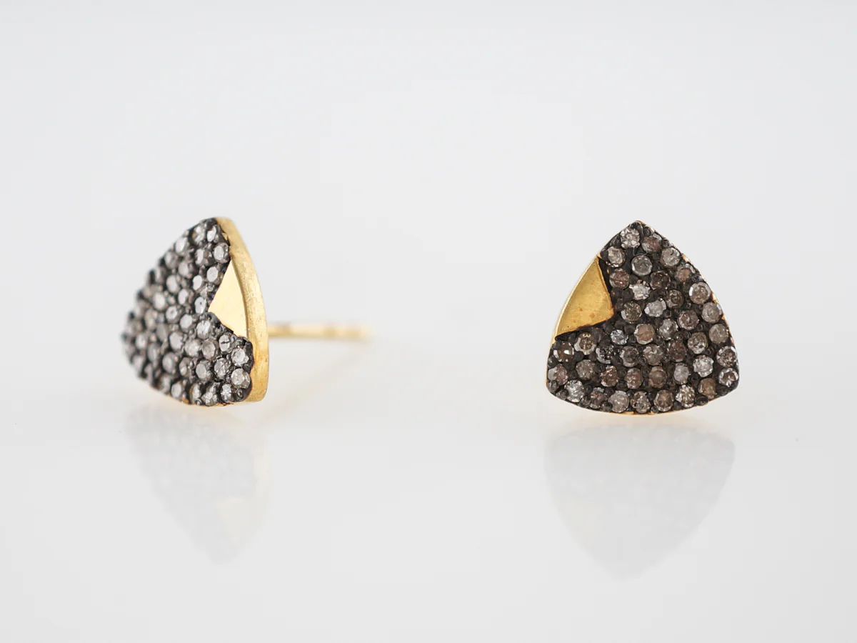 Earrings Modern .63 Round Brilliant Cut Diamonds in Sterling Silver & 14k Yellow Gold - Image 4