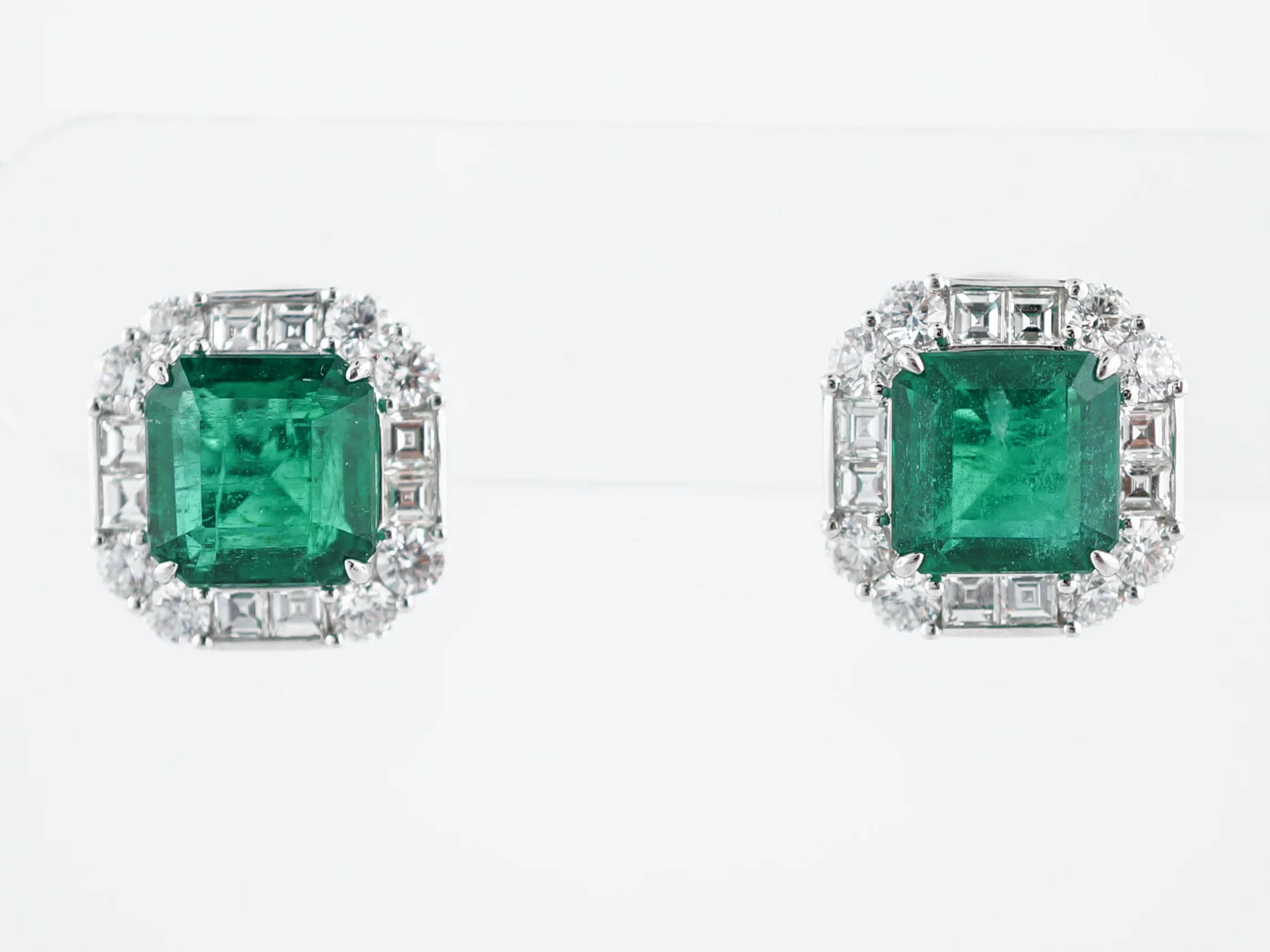 Earrings Modern 7.46 Square Step Cut Emeralds in Platinum