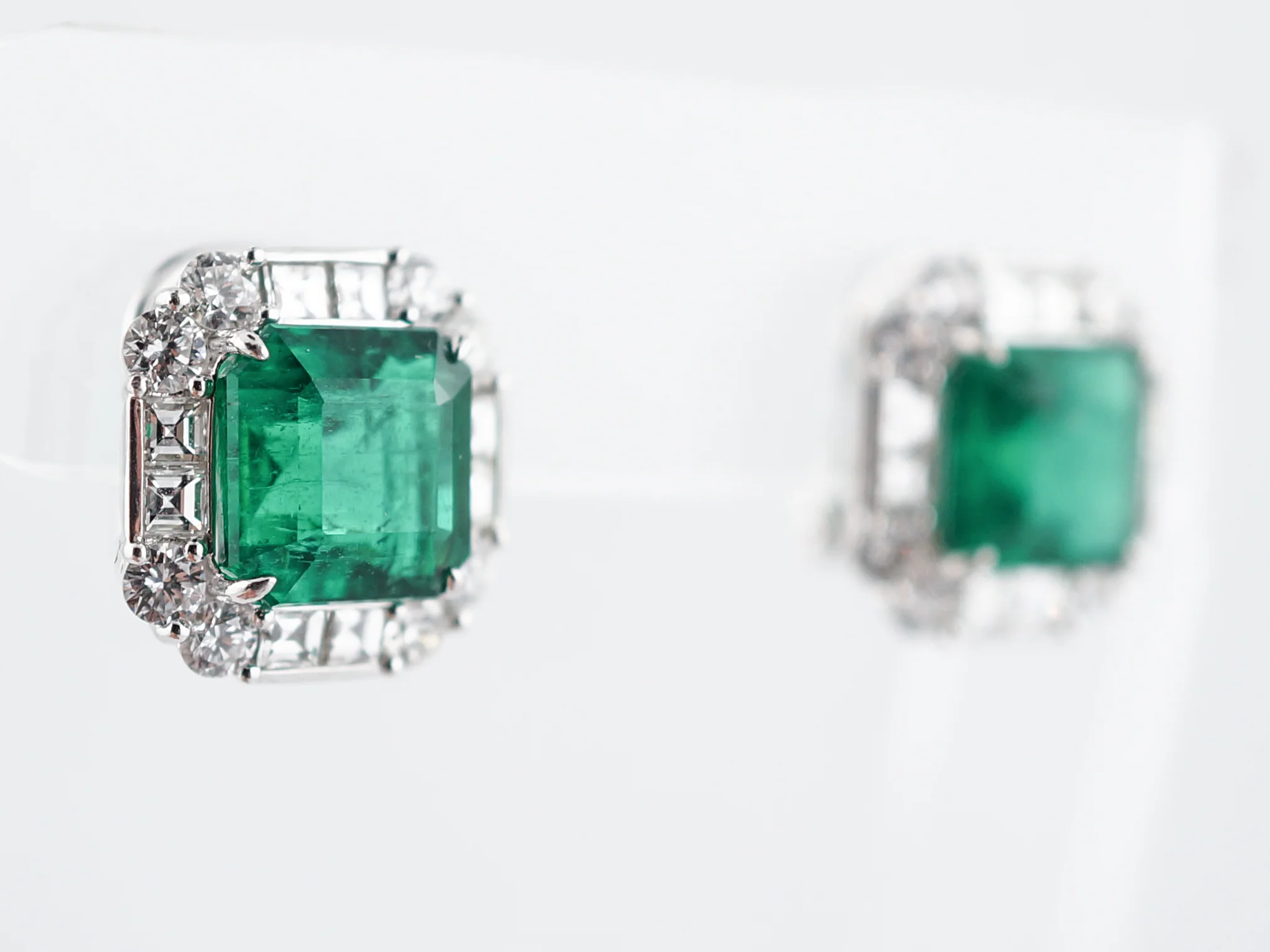 Earrings Modern 7.46 Square Step Cut Emeralds in Platinum - Image 2