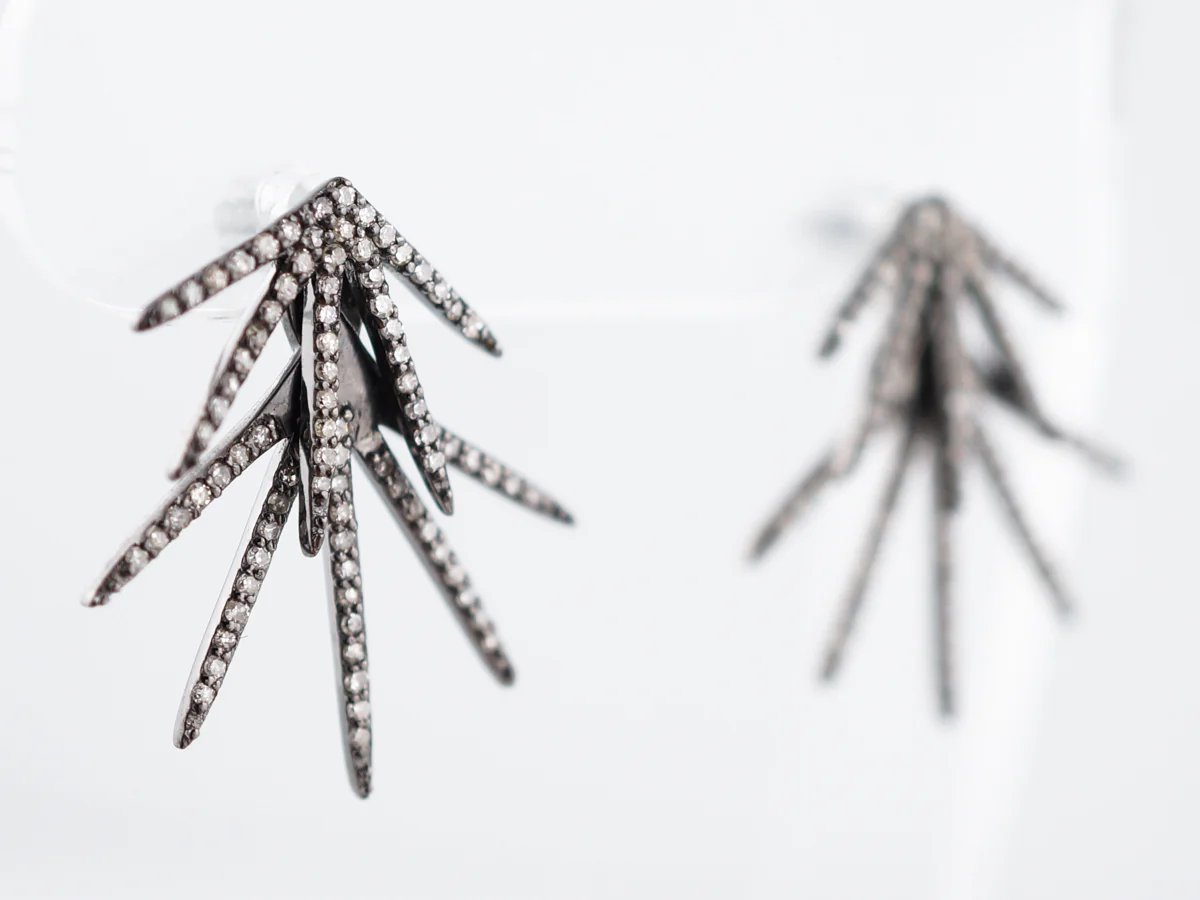 Earrings Modern .71 Single Cut Diamonds in Sterling Silver - Image 2