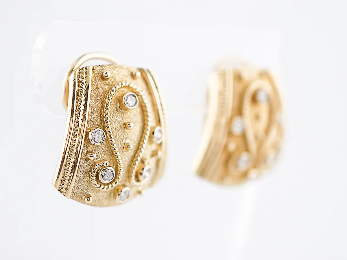 Earrings Modern .72 Round Brilliant Cut Diamonds in 20k Yellow Gold - Image 2
