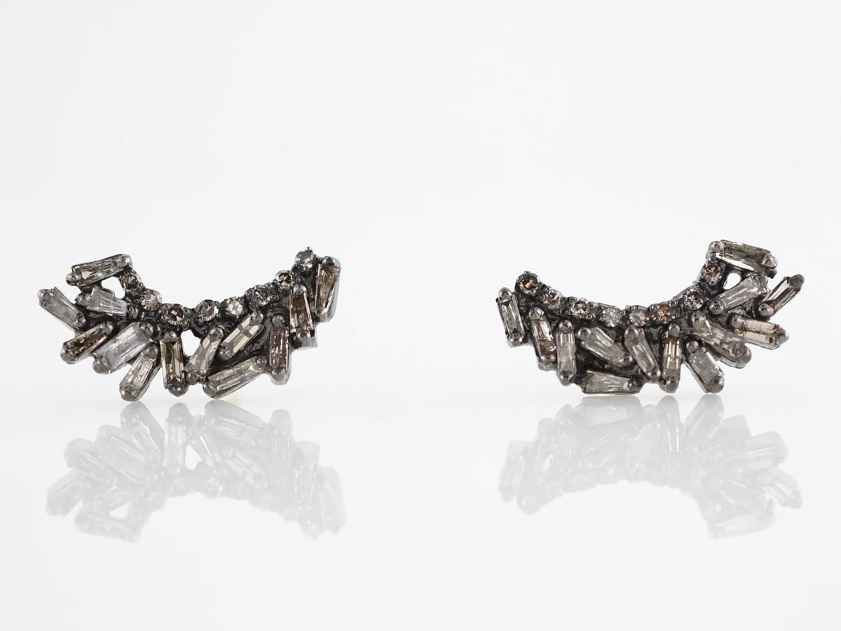 Earrings Modern .78 Tapered Baguette Cut Diamonds in Sterling Silver - Image 3