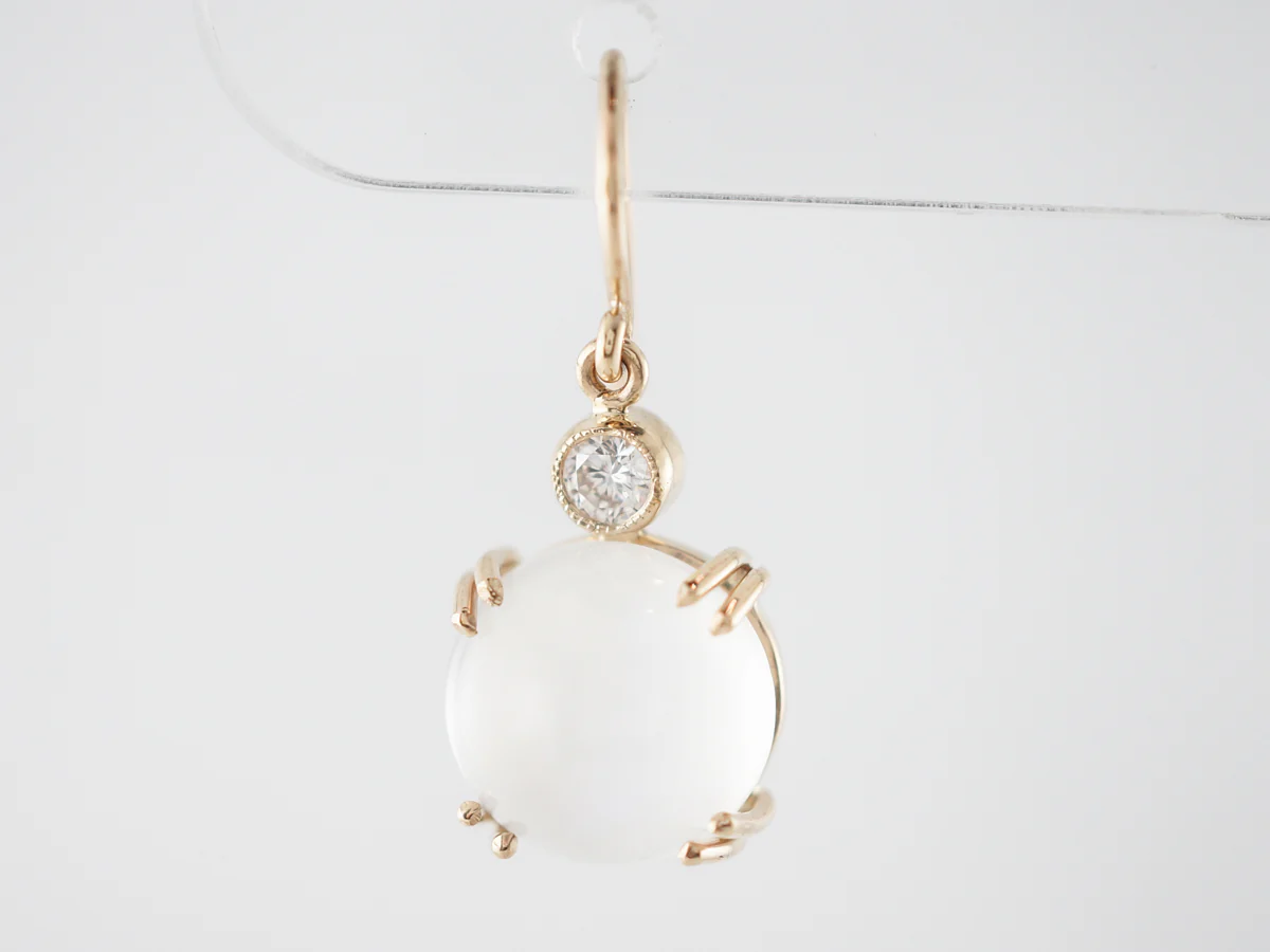 Earrings Modern 8.39 Cabochon Cut Moonstone & Diamonds in 14k Yellow Gold - Image 3