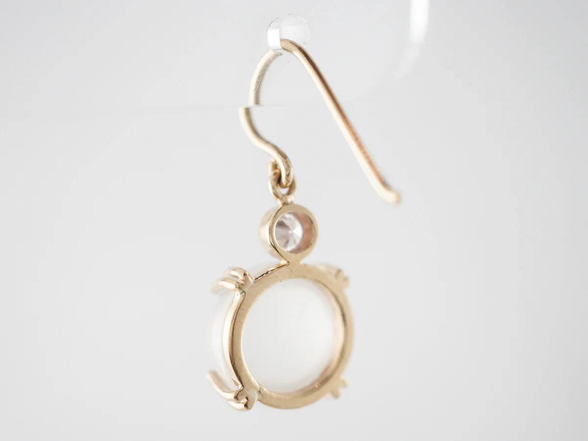 Earrings Modern 8.39 Cabochon Cut Moonstone & Diamonds in 14k Yellow Gold - Image 4