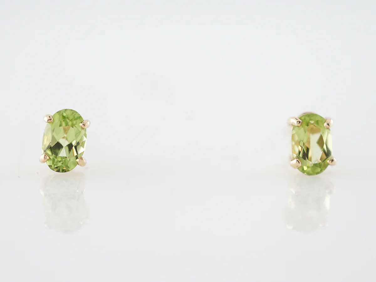 Earrings Modern .80 Oval Cut Peridot in 14k Yellow Gold