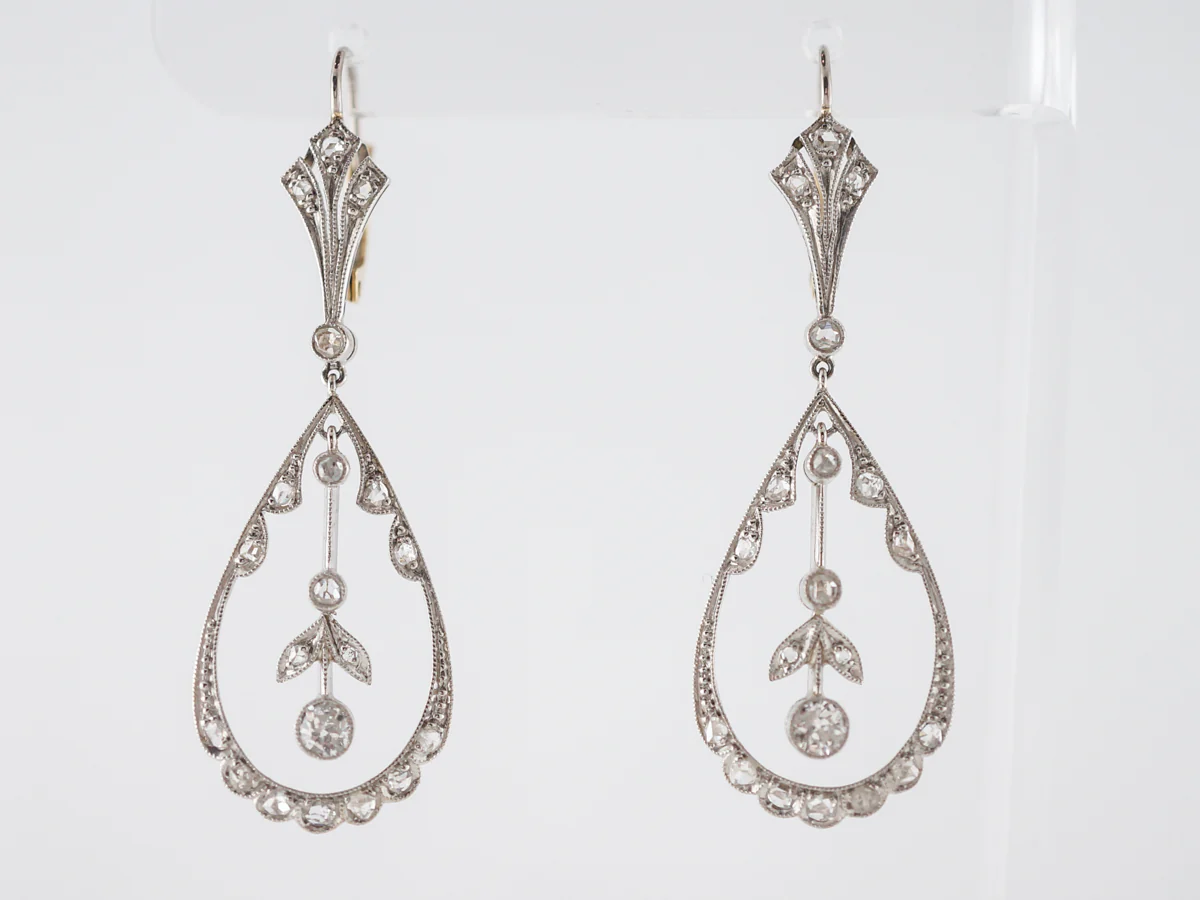 ***RTV 5/23/19*** Earrings Modern .88 Old European & Rose Cut Diamonds in Platinum & 14k Yellow Gold