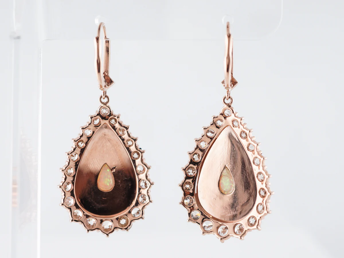 ***RTV**Earrings Modern 9.62 Cabochon Cut Opals in 18K Rose Gold - Image 2