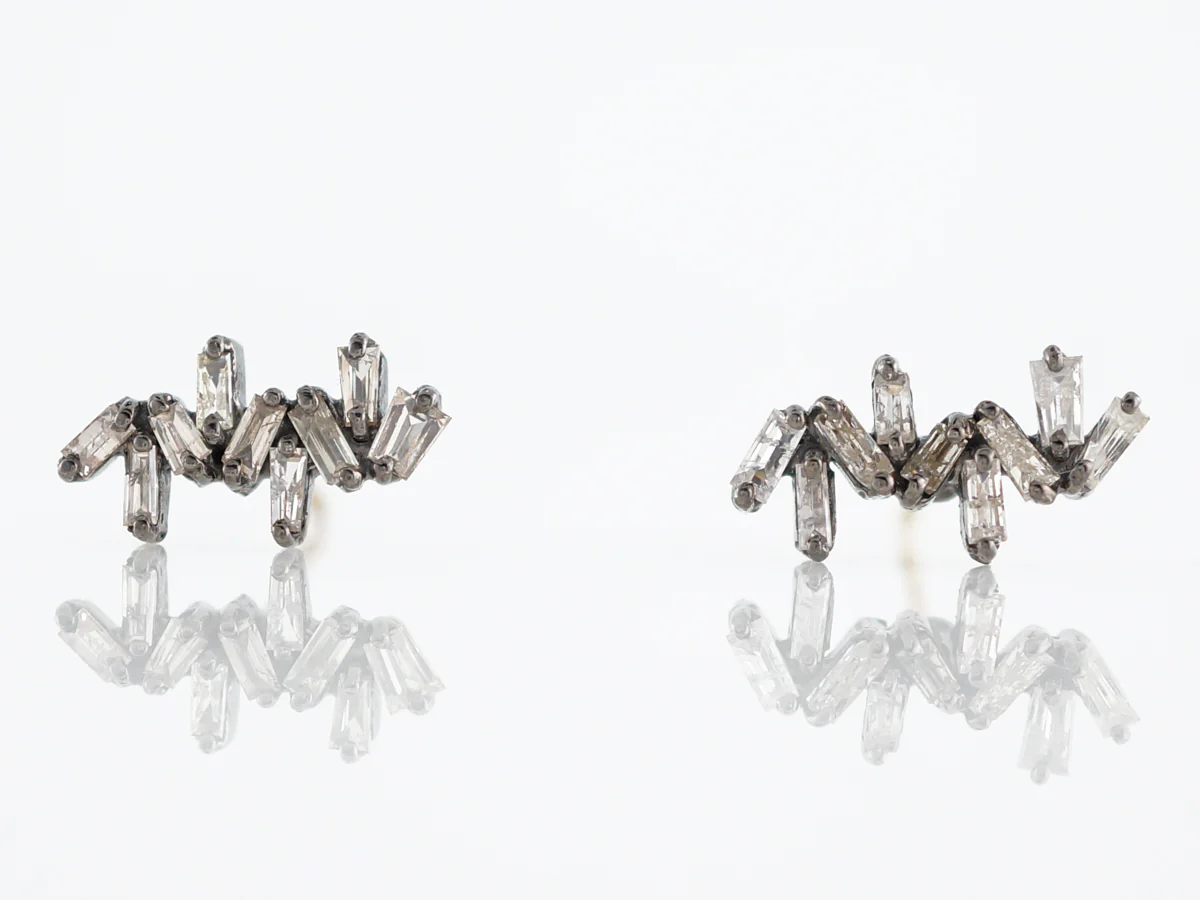 Earrings Modern .90 Tapered Baguette Cut Diamonds in Sterling Silver - Image 3