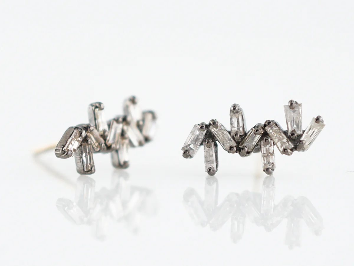 Earrings Modern .90 Tapered Baguette Cut Diamonds in Sterling Silver - Image 4