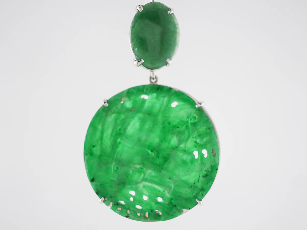 Earrings Modern Cabochon Cut Jade in 14k White Gold - Image 3